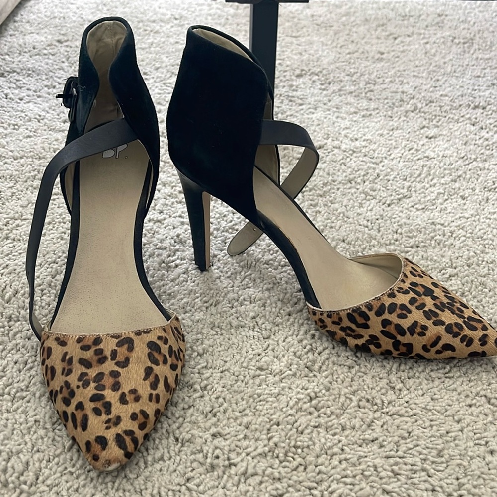 BP cheetah heels, pointed toe